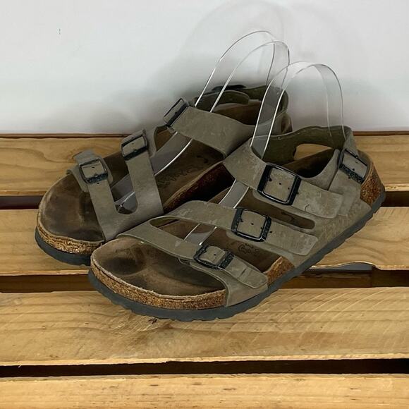 Birki's Birkenstock Ellice three strap gray sandals Ladies 9 Men's 7 narrow - Picture 1 of 16